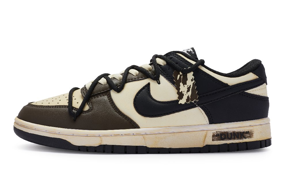 Nike Dunk Slip-Resistant Low-Top Skateboard Shoes GS Beige Brown Black