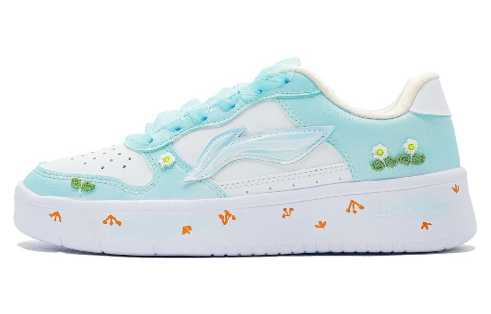 LiNing Pontoon Boats Slip Resistant, Abrasion Resistant, Breathable Low top Skateboard Shoes Women's White Cyan Blue