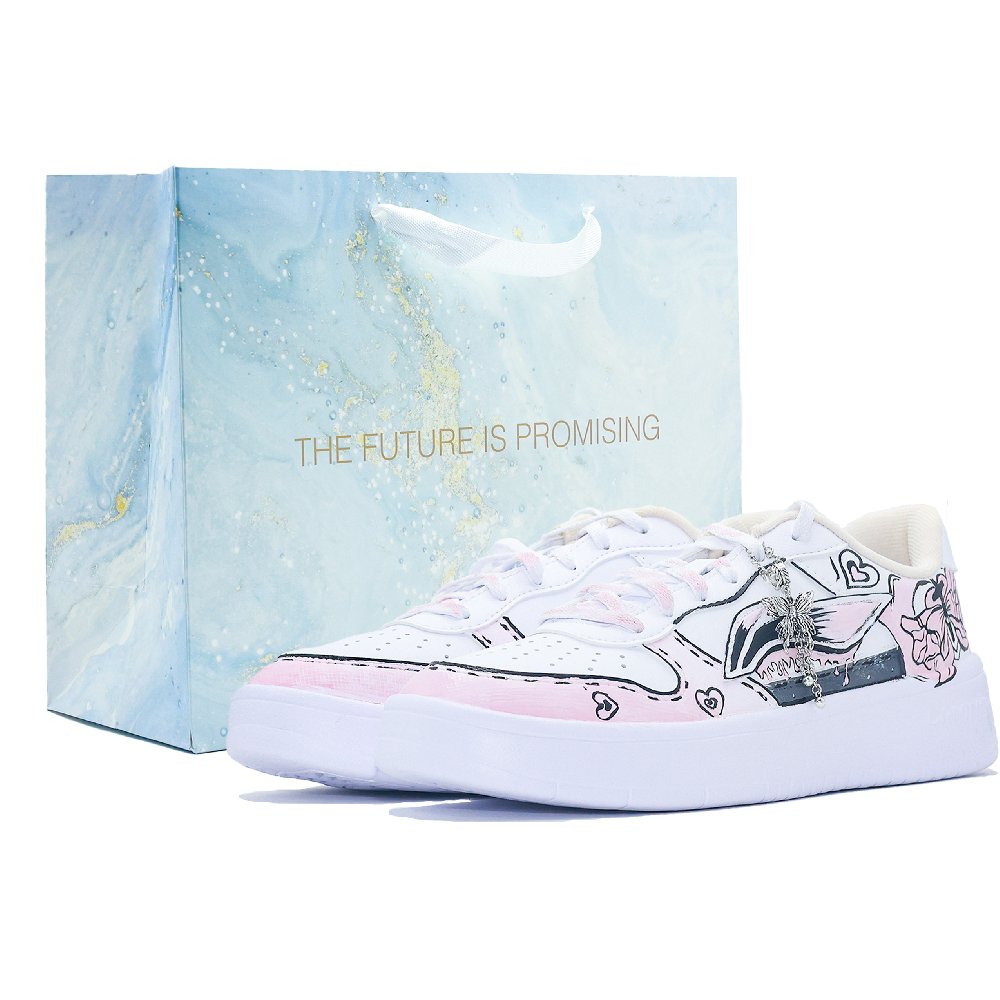 LiNing Pontoon Boats Slip Resistant, Abrasion Resistant, Breathable Low Top Skateboard Shoes Women's White Pink