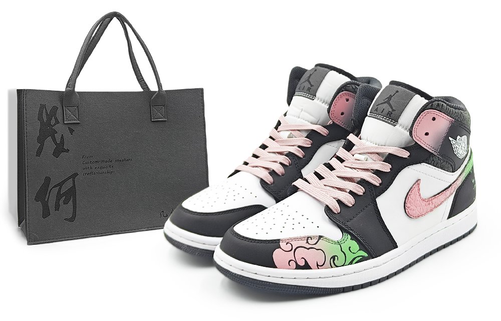 Jordan Air Jordan 1 Abrasion Resistant Mid Top Vintage Basketball Shoes Men's Pink Green