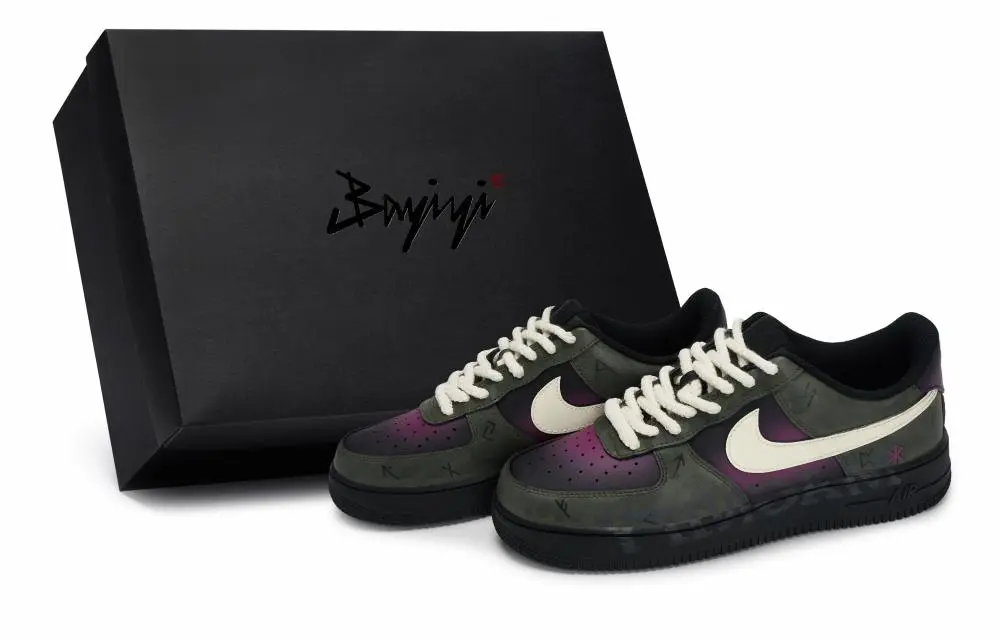 Nike Air Force 1 07 811 Manufacturing, Rune Love, Special Shoe Box Low Top Skateboard Shoes Unisex Black Rice Green