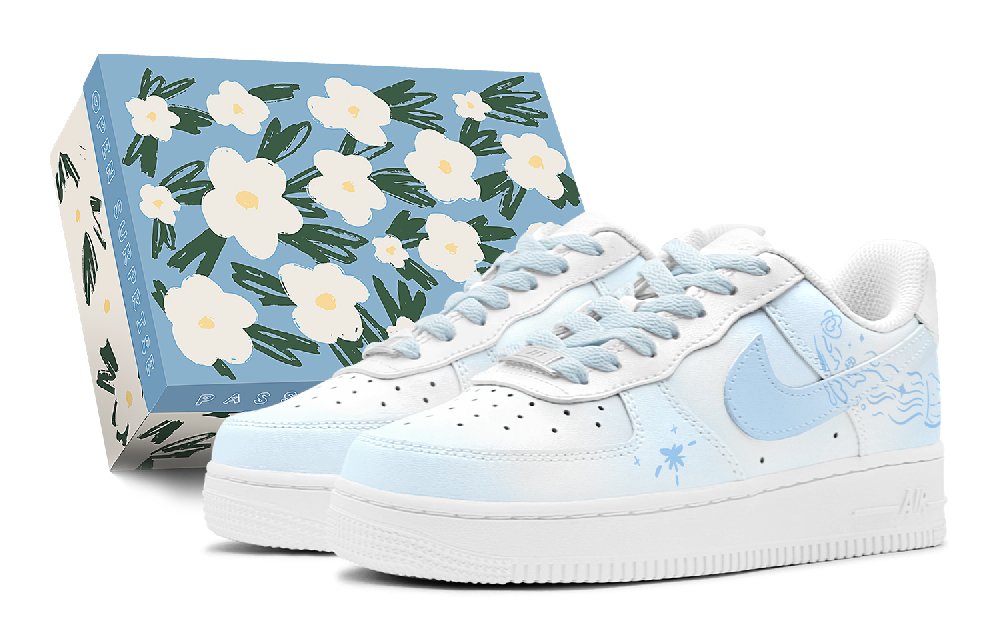 Nike Air Force 1 Low Top Skateboard Shoes Women's Sky Blue