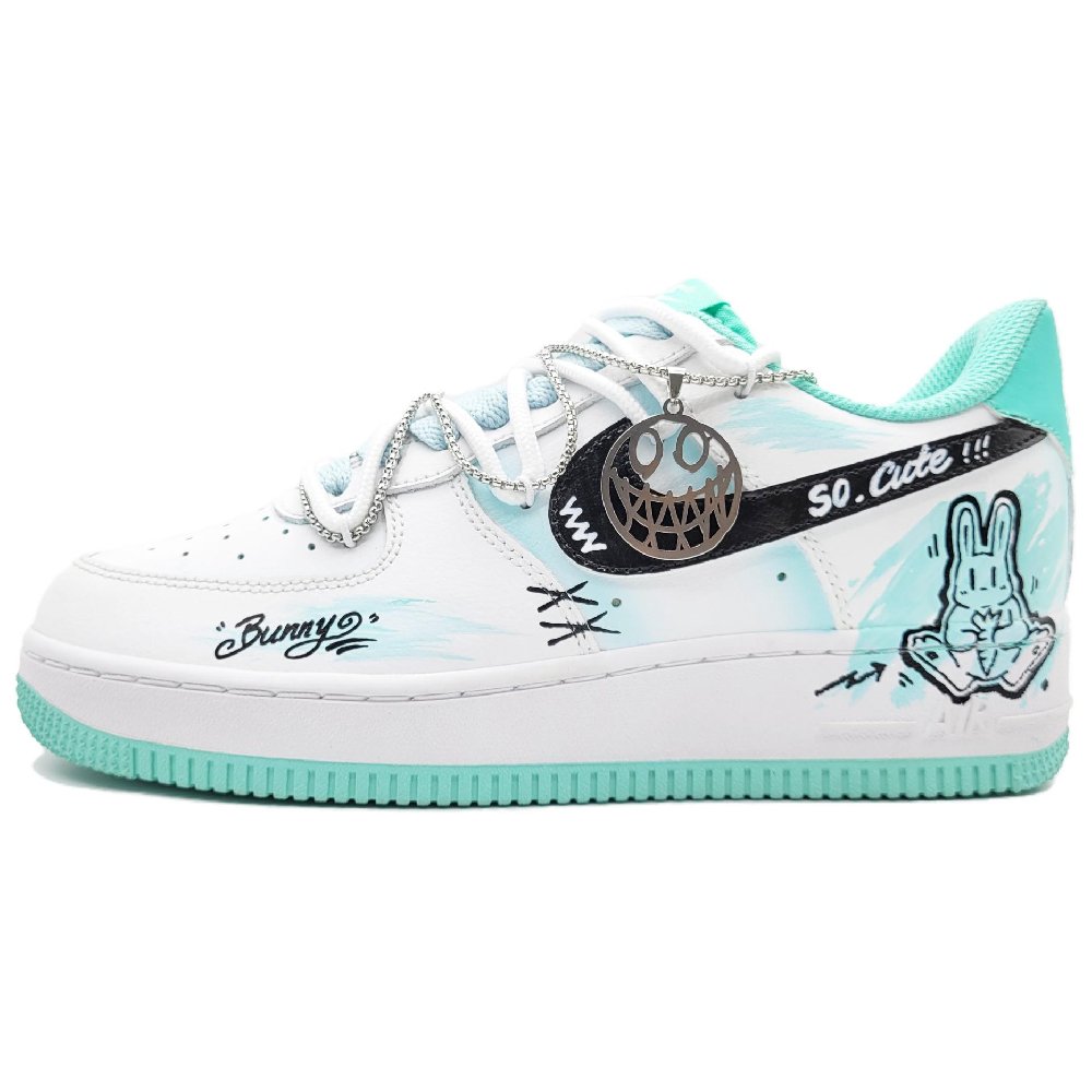 Nike Air Force 1 Low-Top Skateboard Shoes Men's White Cyan Lime Green