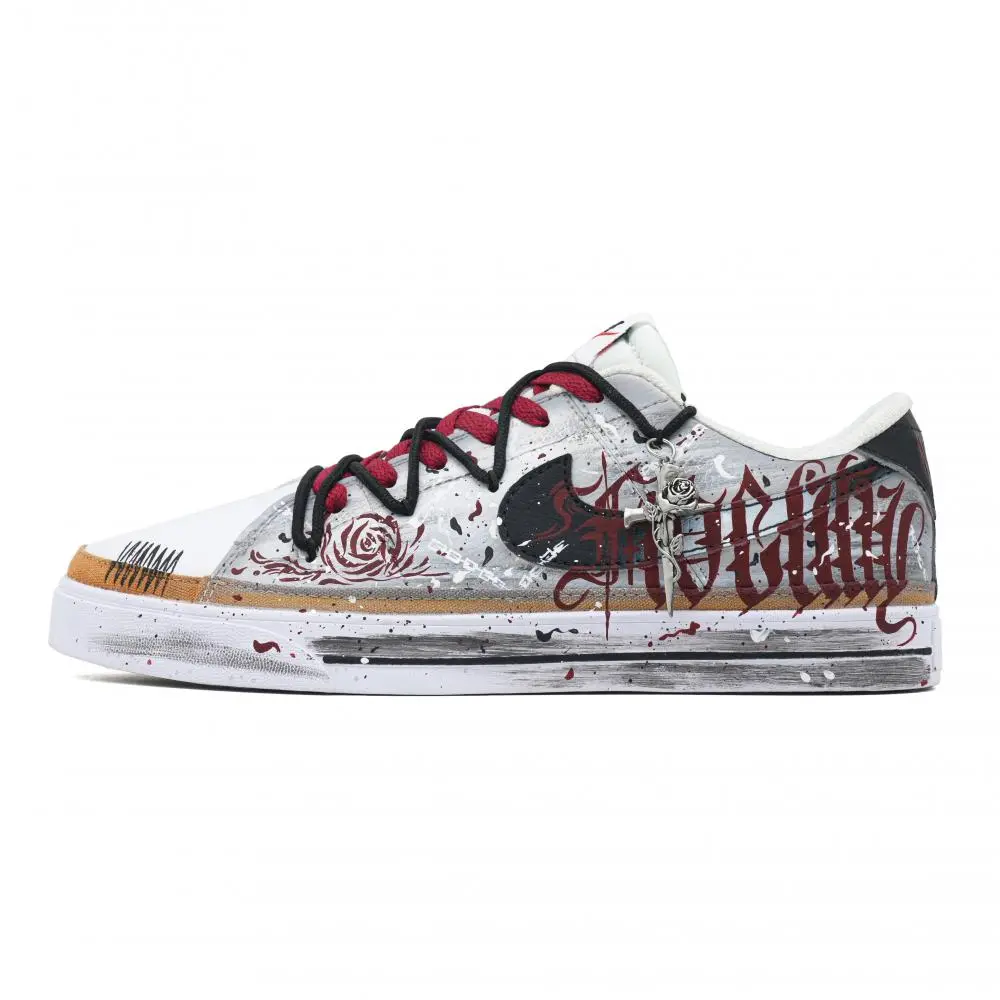 Nike Court Legacy Rose Vows Abrasion Resistant Low top Skateboard Shoes Unisex Black Red
