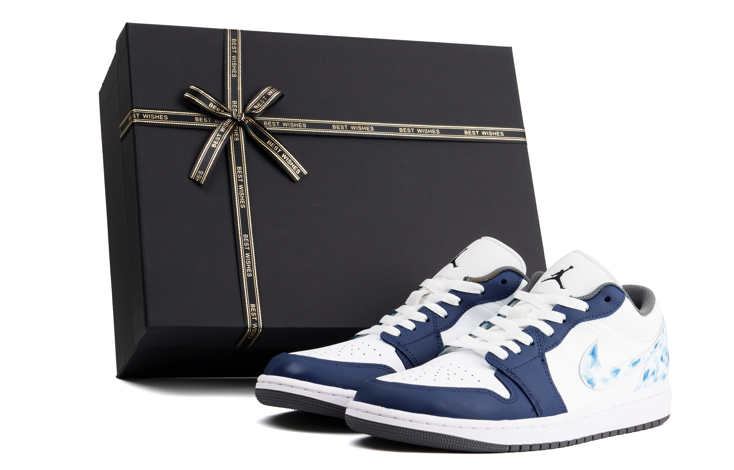 Jordan Air Jordan 1 Cushioning, Wear Resistant Low top Vintage Basketball Shoes Unisex White Blue