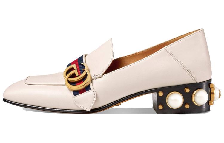 GUCCI Women's Leather Mid Heel Loafer 'White Blue Red' Women's