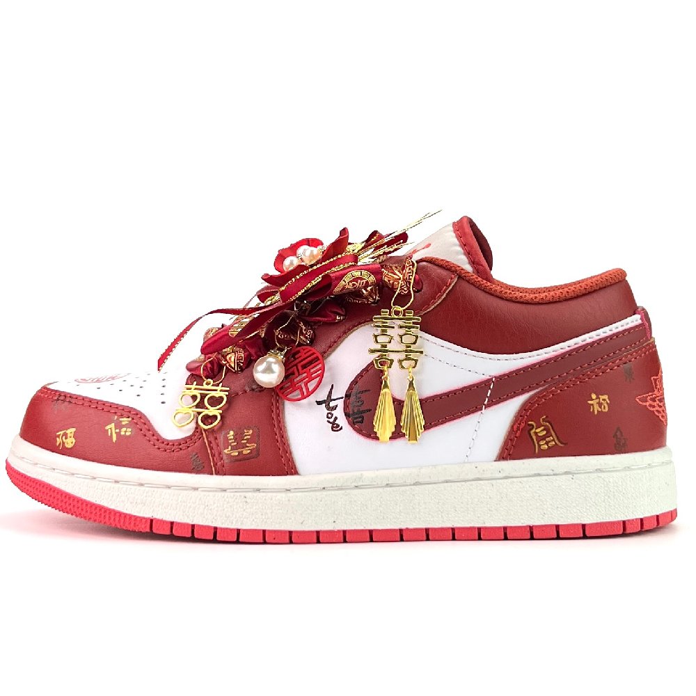 Jordan Air Jordan 1 Red Charm Happy Blessing Anti Slip Wear Resistant Low Top Vintage Basketball Shoes Unisex Red