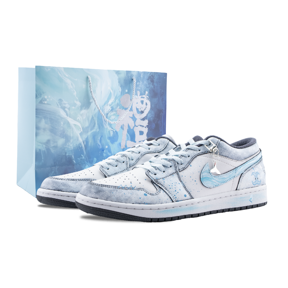 Jordan Air Jordan 1 Gray Scale Dream Abrasion Resistant Low Top Vintage Basketball Shoes Unisex Gray Blue