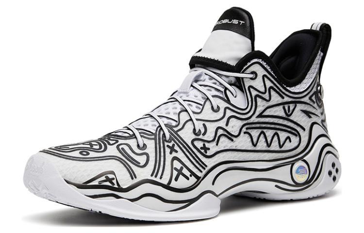 Anta Frenzy 4 Pro Anime Cushioning Anti-Slip And Wear-Resistant Mid-Top Basketball Shoes Black White