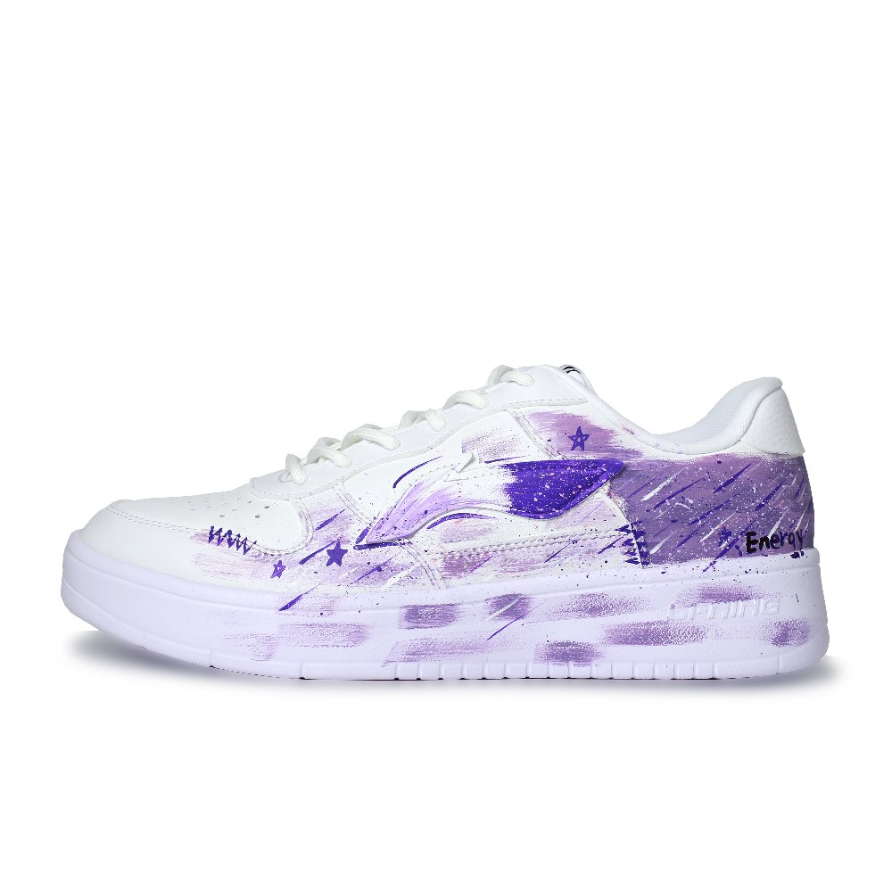 LiNing Pontoon Boats Abrasion Resistant, Lightweight, And Breathable Low Top Skateboard Shoes Unisex White Purple