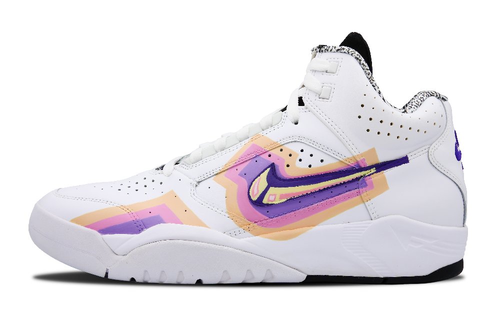 Nike Air Flight Lite Mid Mid-Top Vintage Basketball Shoes Men's White Purple Yellow