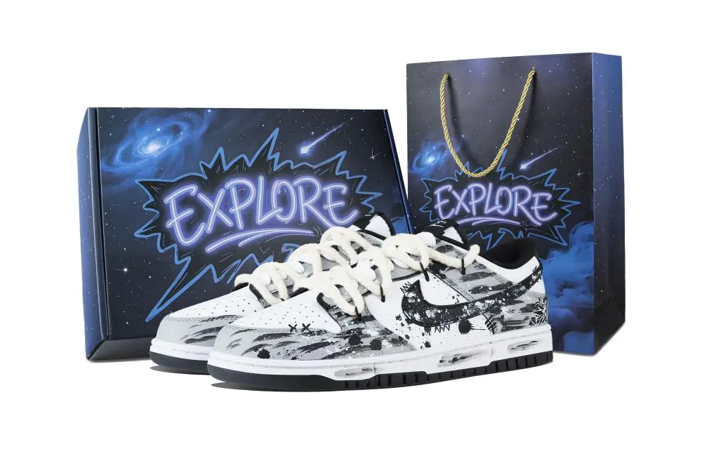 Nike Dunk Bat Ink Shock Wave Abrasion Resistant Low top Skateboard Shoes Unisex Gray