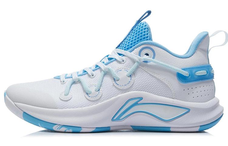 LiNing Speed Team Cushioning Anti-Slip And Wear-Resistant Rebound Low-Top Performance Basketball Shoes White Blue