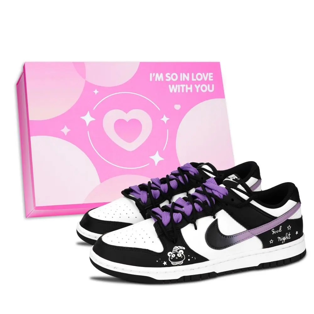 Nike Dunk Night Star, Black White Abrasion Resistant Low Top Skateboard Shoes Unisex Purple