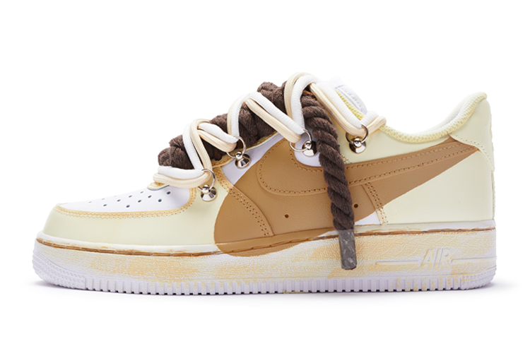 Nike Air Force 1 'T10' Anti Slip Wear Resistant Low Top Skateboard Shoes Women's Yellow Brown White