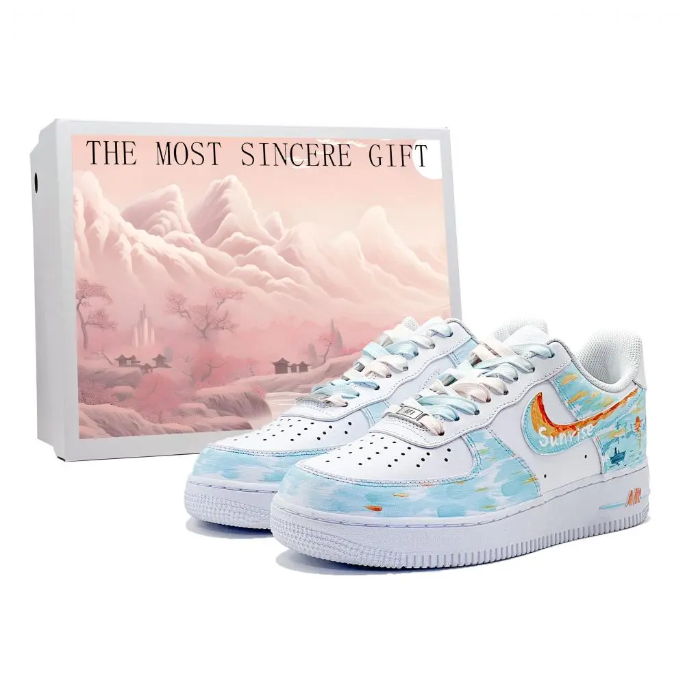 Nike Air Force 1 Abrasion Resistant Low top Skateboard Shoes Men's Blue Yellow