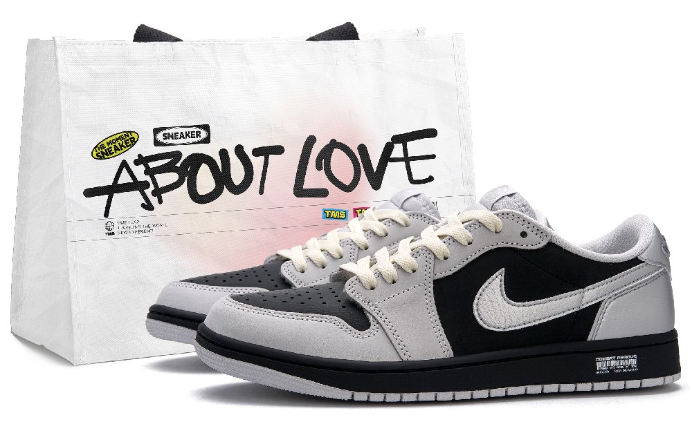 Jordan Air Jordan 1 Cyber Silver Wings Low Top Vintage Basketball Shoes Unisex Black Silver