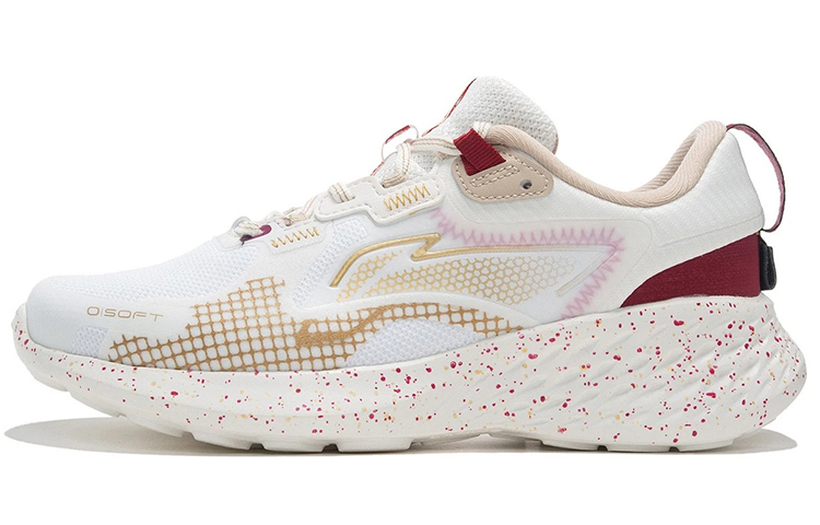 LiNing Soft Element Cushioning Anti-Slip And Wear-Resistant Low-Top Sports Casual Shoes White Gold Red