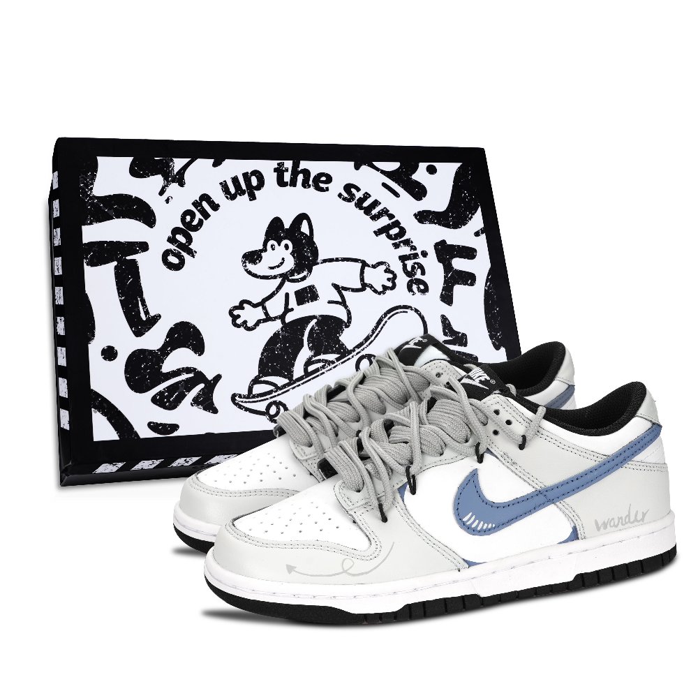 Nike Dunk Black White, Line Arrow Abrasion Resistant Low Top Skateboard Shoes Unisex Blue Gray