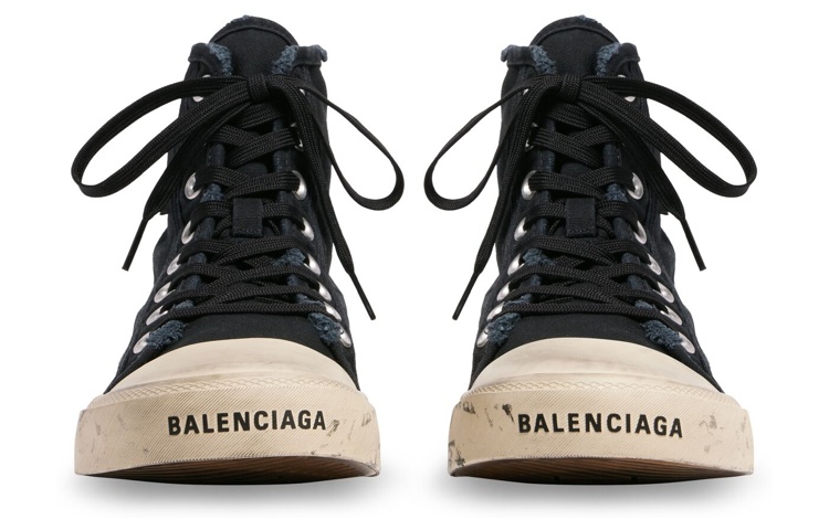 Balenciaga Paris High Top Sneakers 'Black Destroyed Cotton And White Rubber With Graffiti'