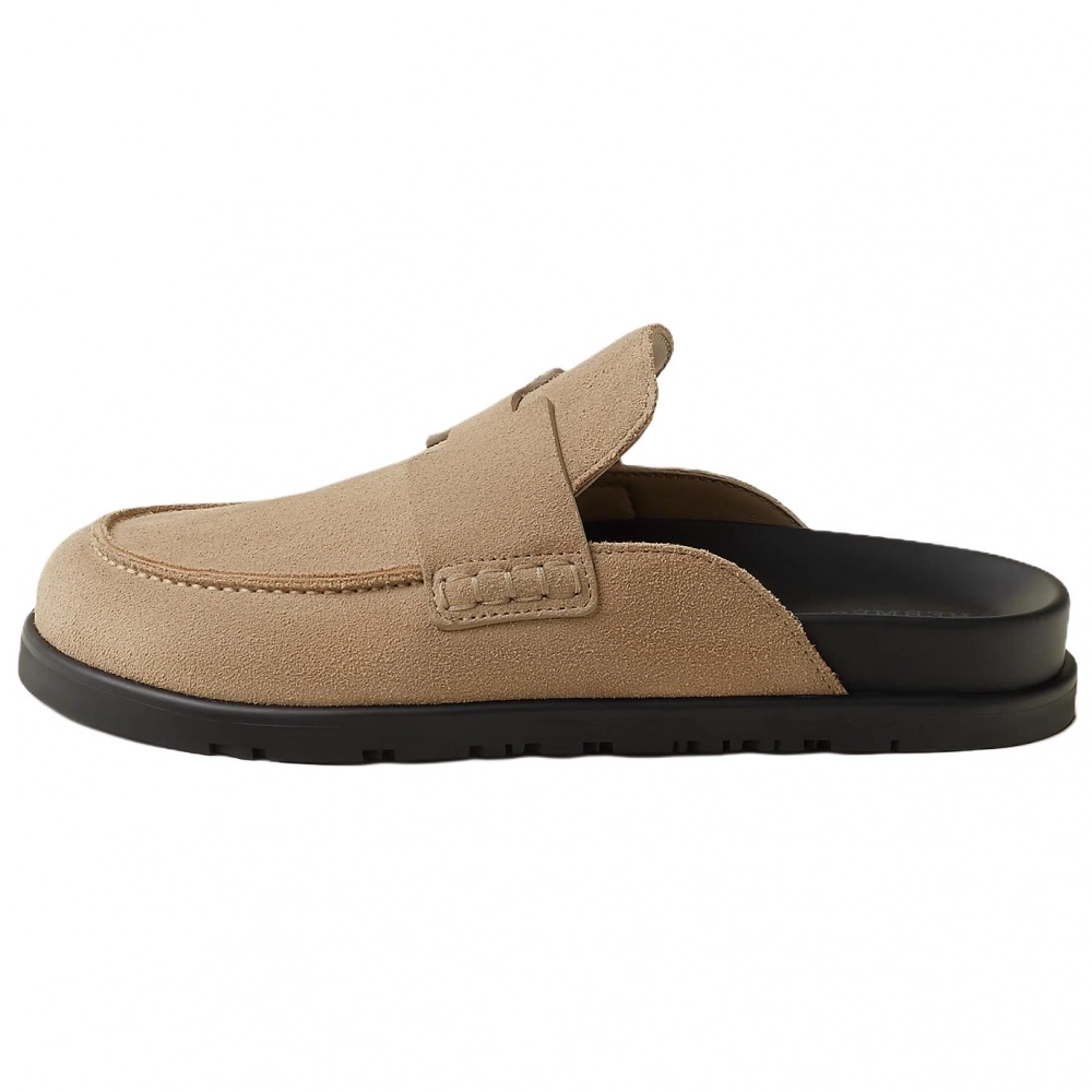 HERMES Go Quiet Closed Toe Slippers Women's Camel