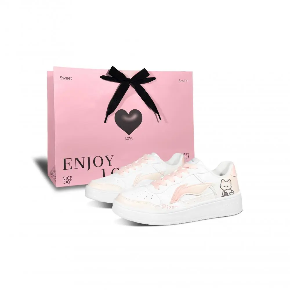 LiNing Pontoon Boats Anti Slip And Wear Resistant Height Increasing Low top Skateboard Shoes Women's Pink White