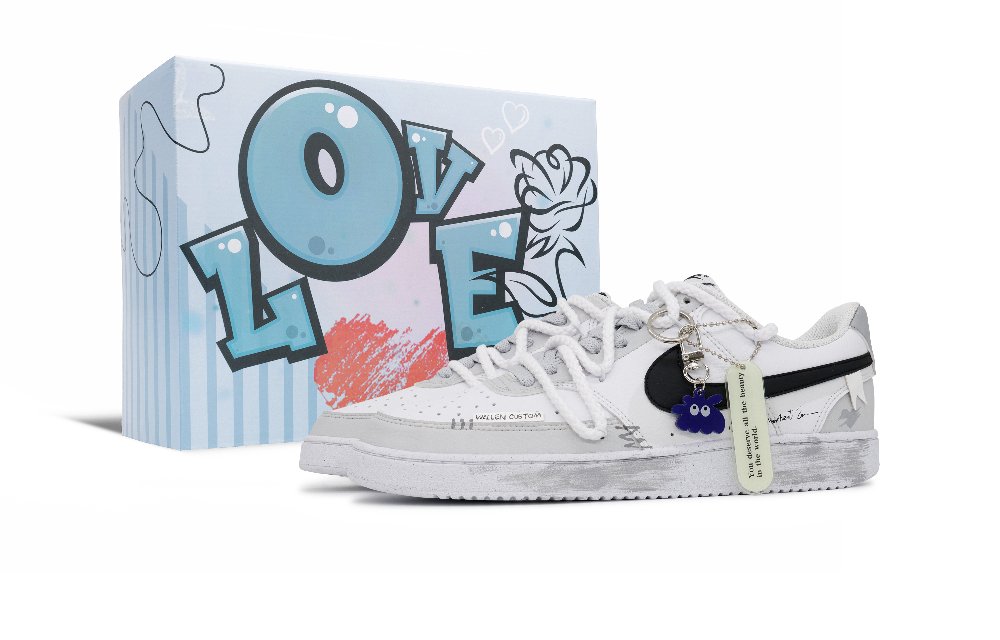 Nike Court Vision 1 Ghost In Charge, Blue Love Anti Slip Wear Resistant Low Top Skateboard Shoes Men's White Gray