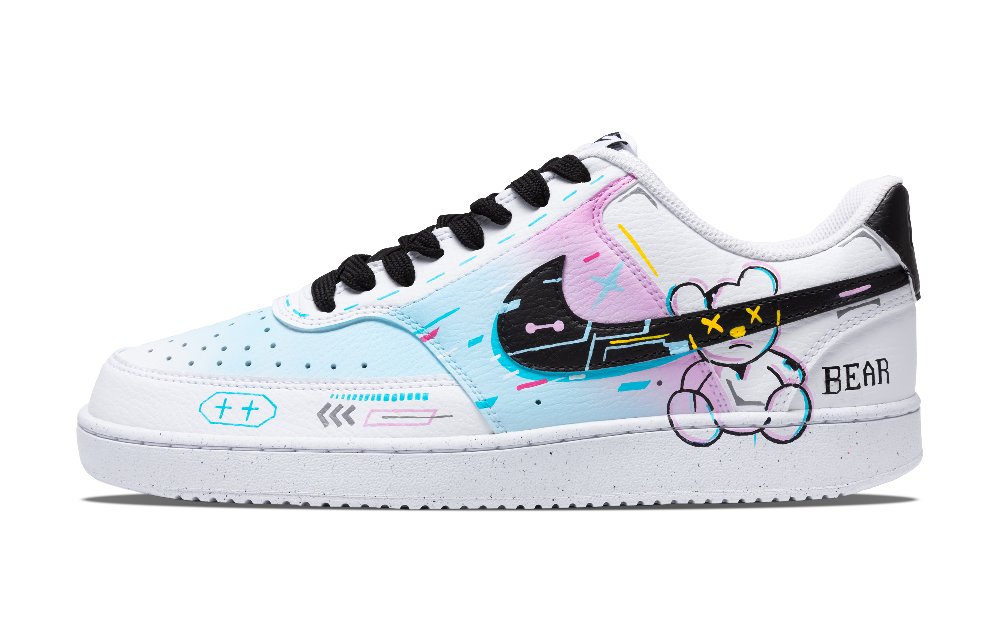 Nike Court Vision 1 Electronic Bear Anti-Slip Wear-Resistant Low-Top Skateboard Shoes Men's White Blue Pink