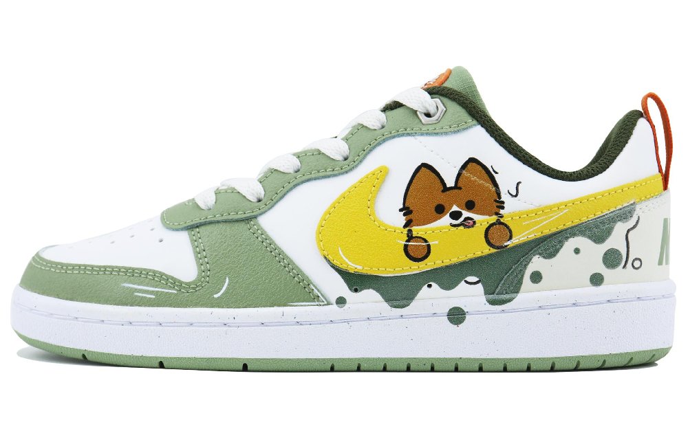 Nike Court Borough Low Small Dog Graffiti Color Blocking SDS Low-Top Skateboard Shoes Unisex Yellow Green White