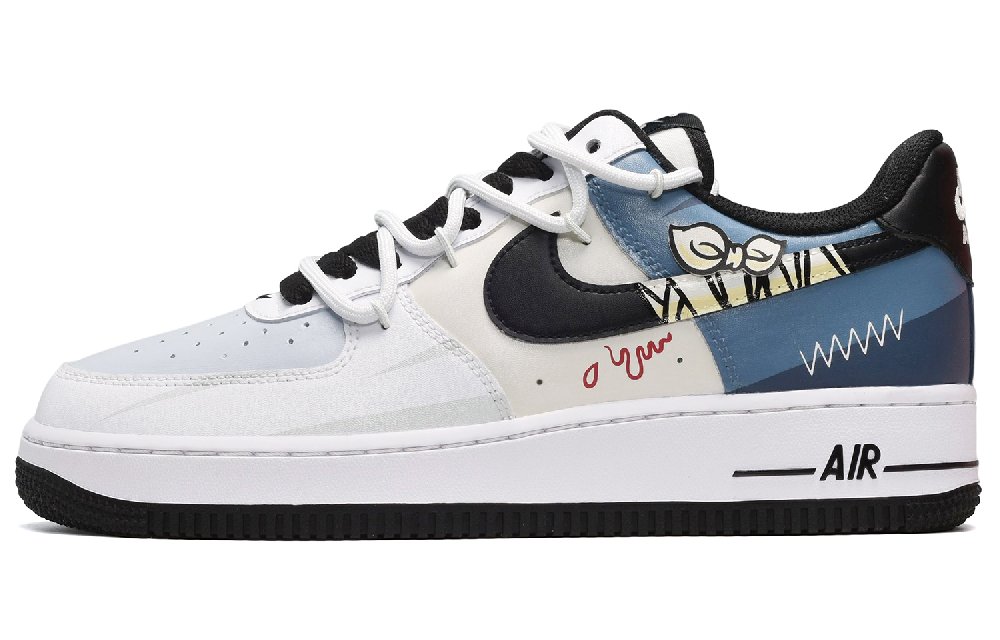 Nike Air Force 1 Low-Top Skateboard Shoes Unisex Black White Blue