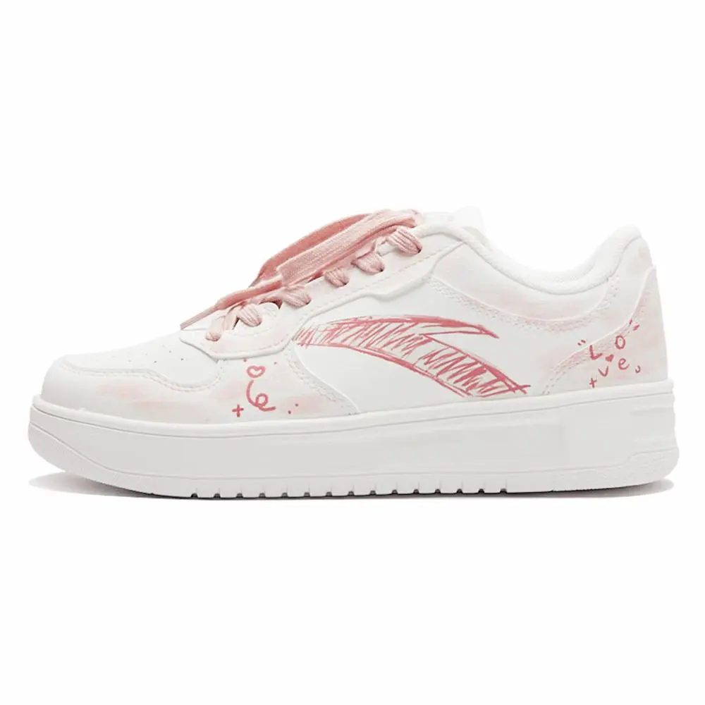 Anta Relaxed Abrasion Resistant Lightweight Slip Resistant Low top Skateboard Shoes Women's Pink White