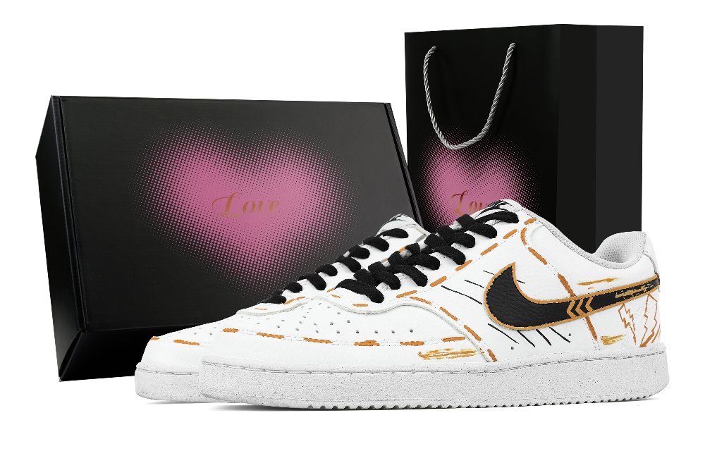 Nike Court Vision 1 Cloud Nine Lightning Heart Box Anti Slip Wear Resistant Low Top Skateboard Shoes Men's White Orange