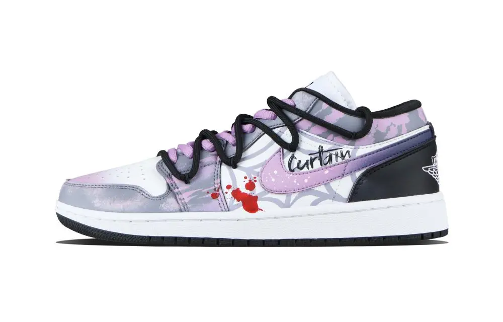 Jordan Air Jordan 1 Mystic Purple Curtain Low top Vintage Basketball Shoes Unisex Purple Gray