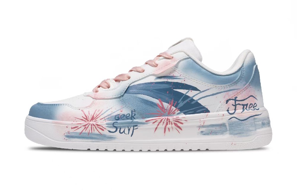 Anta Relaxed Firework Cushioning Abrasion Resistant Lightweight Low top Skateboard Shoes Unisex Blue Pink