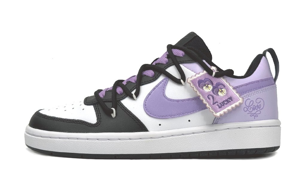 Nike Court Borough Low-Top Skateboard Shoes Women's Black White Purple