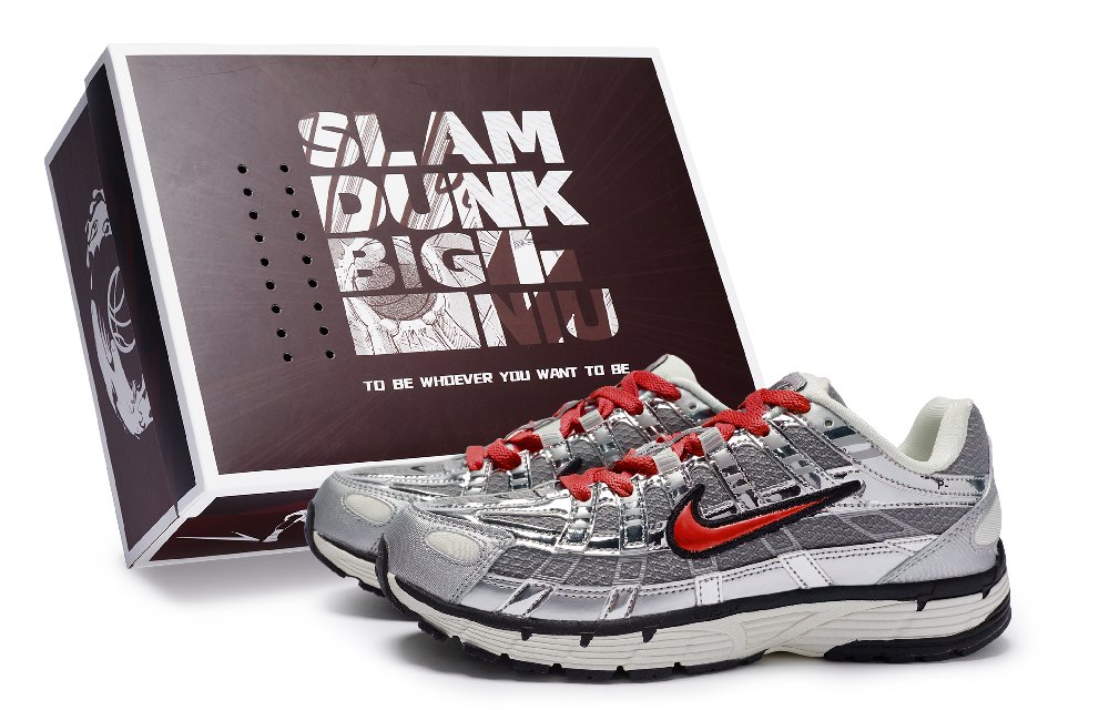 Nike P-6000 Anti-Slip And Wear-Resistant Breathable Low-Top Casual Running Shoes Unisex Silver Gray Red