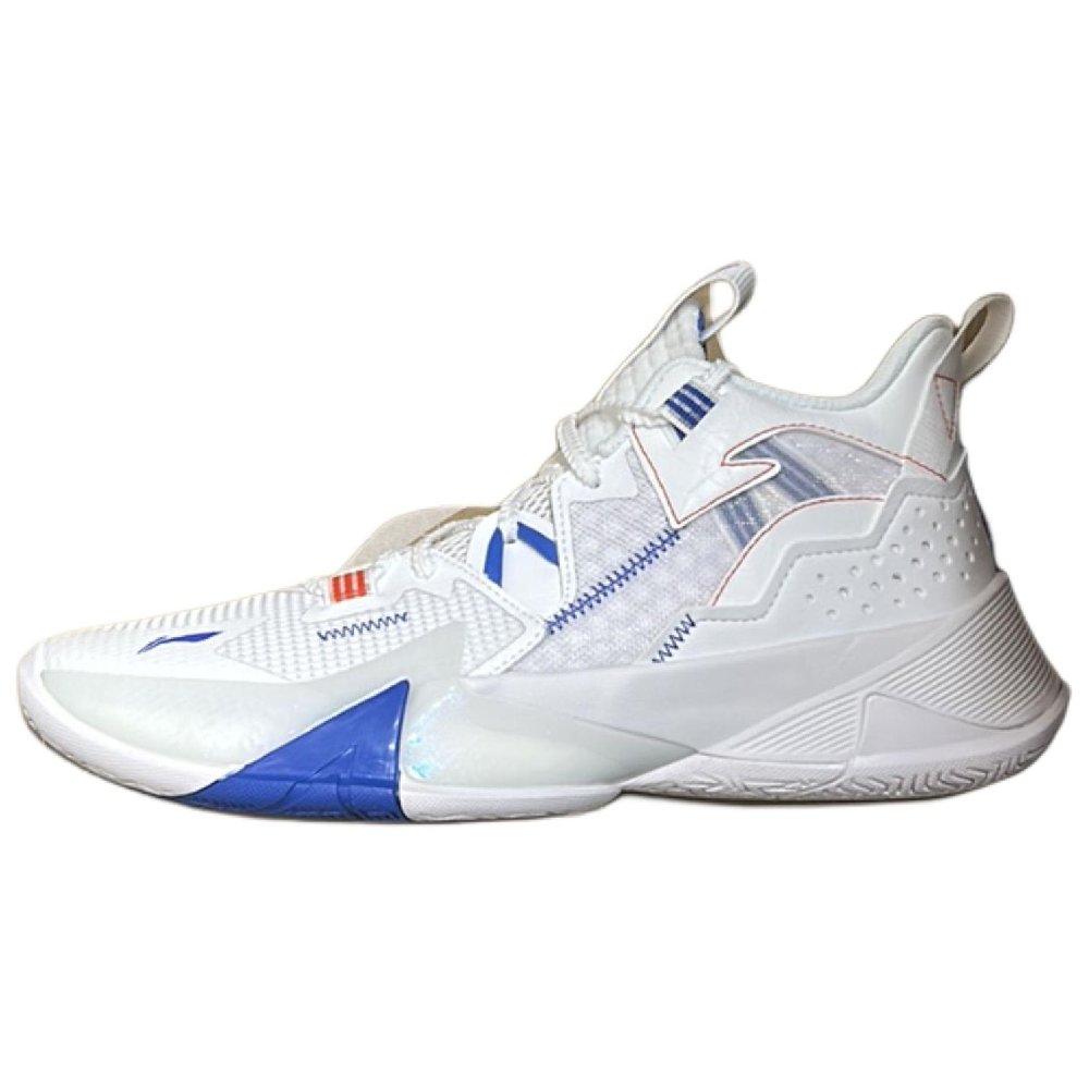 LiNing Anti-Slip Wear-Resistant Mid-Top Basketball Shoes Men White Blue