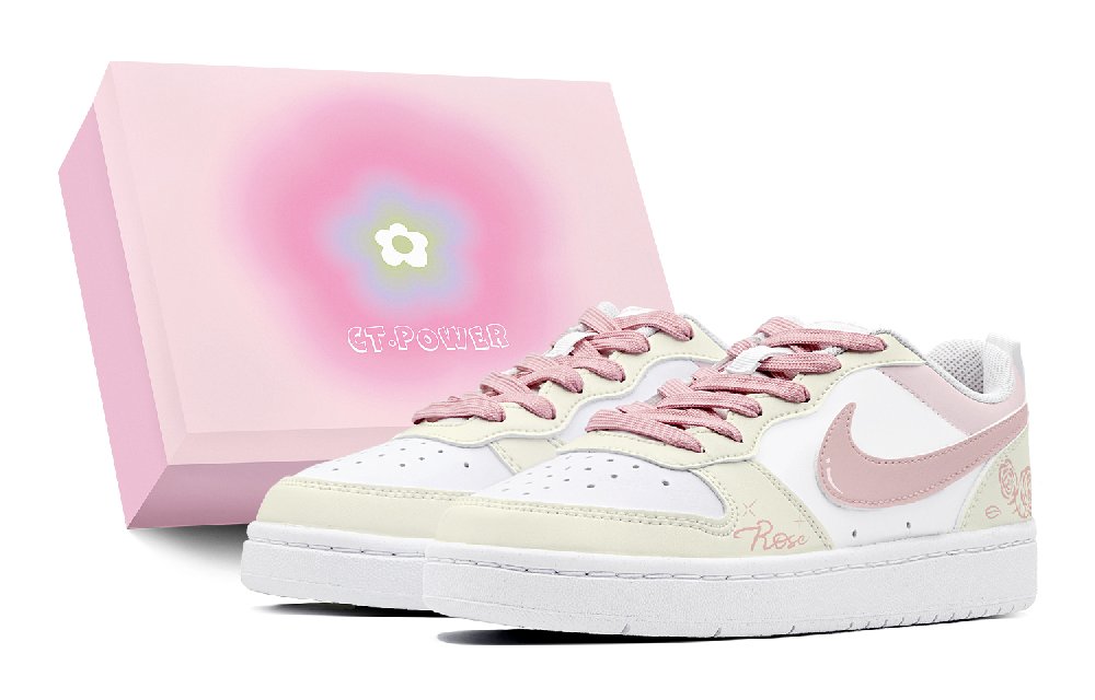 Nike Court Borough Anti-Slip Wear-Resistant Low-Top Skateboard Shoes GS Pink Yellow