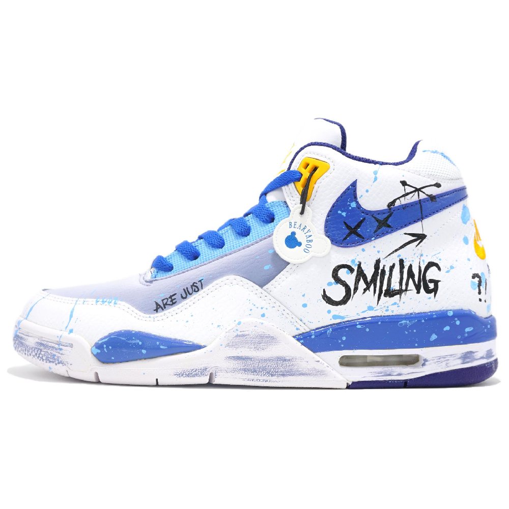 Nike Flight Legacy No Smiling Cushioning Anti-Slip And Wear-Resistant Mid-Top Vintage Basketball Shoes Men's White Blue