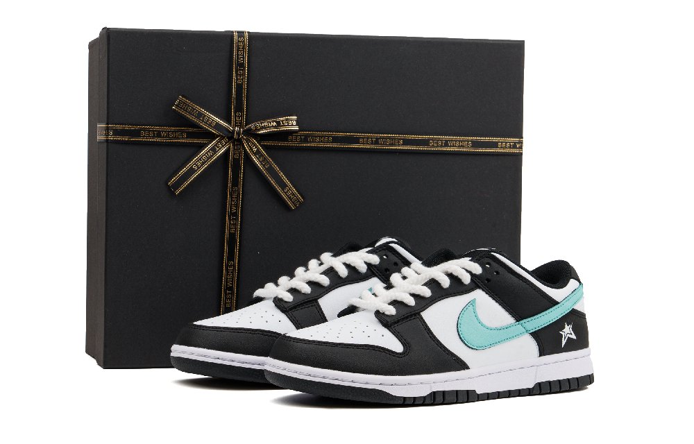 Nike Dunk Cushioning, Wear Resistant Low Top Skateboard Shoes Women's Black White Blue