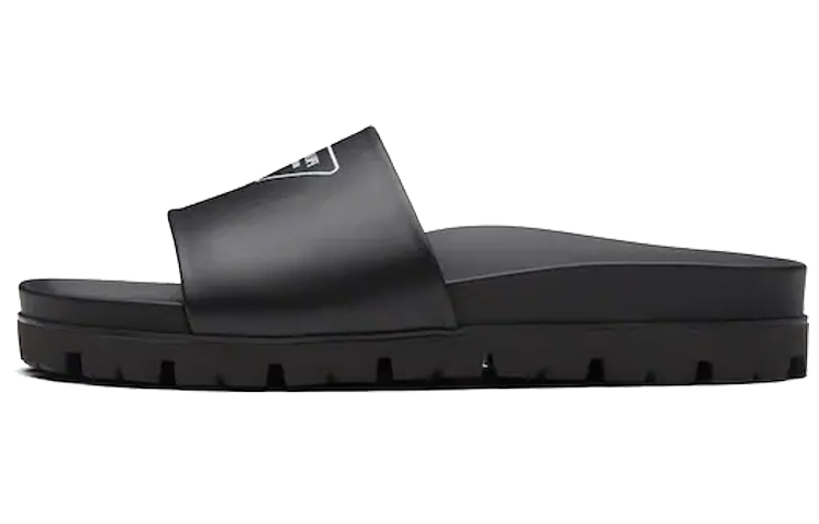 PRADA Logo Slide Black Leather Men's