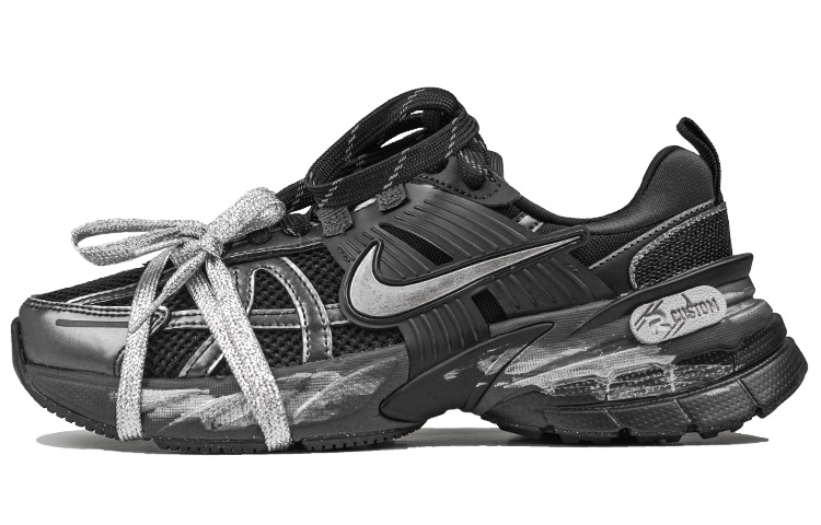 Nike V2K Run Cushioning Wear-Resistant Low-Top Running Shoes Unisex Black Silver