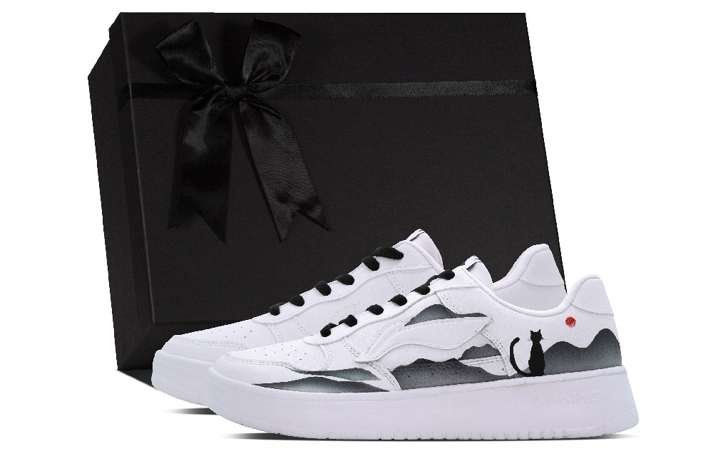 LiNing Pontoon Boats Anti-Slip Wear-Resistant Low-Top Skateboard Shoes Men's Black White Gray