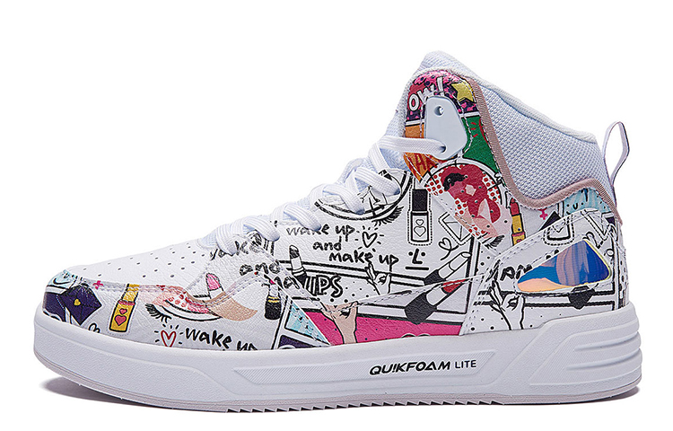 361° Anti-Slip Wear-Resistant High-Top Skateboard Shoes Women's White Pink