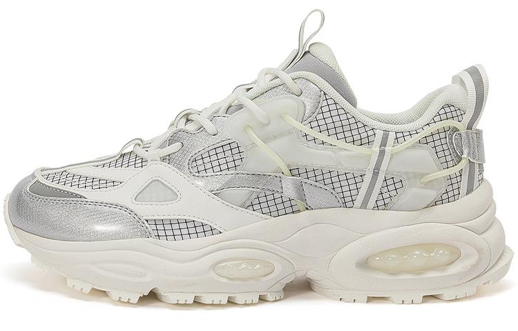 Kappa Cushioned Wear-Resistant Height Increasing Low-Top Chunky Sneakers Unisex White Silver