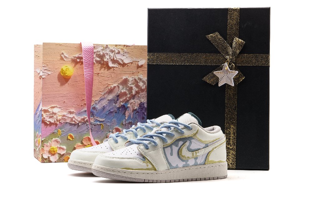 Jordan Air Jordan 1 Cushioning, Wear Resistant Low Top Vintage Basketball Shoes Unisex Diamond Heather White