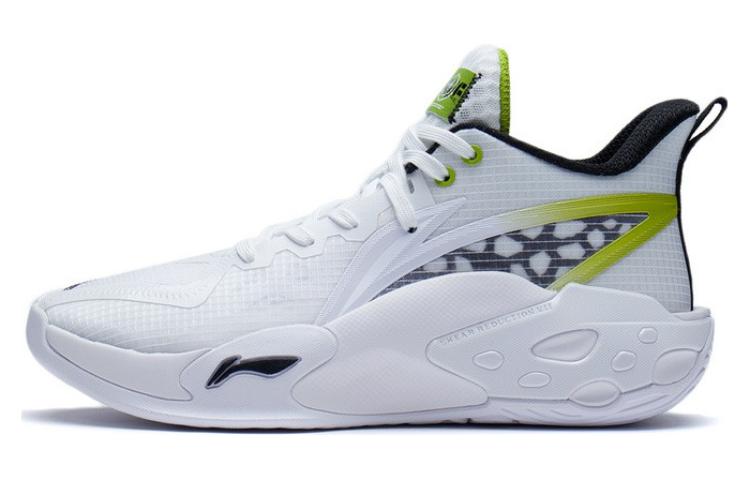 LiNing Cushioning, Slip Resistant, Abrasion Resistant, Coverage, Support, Rebound Mid Top Basketball Shoes White Green
