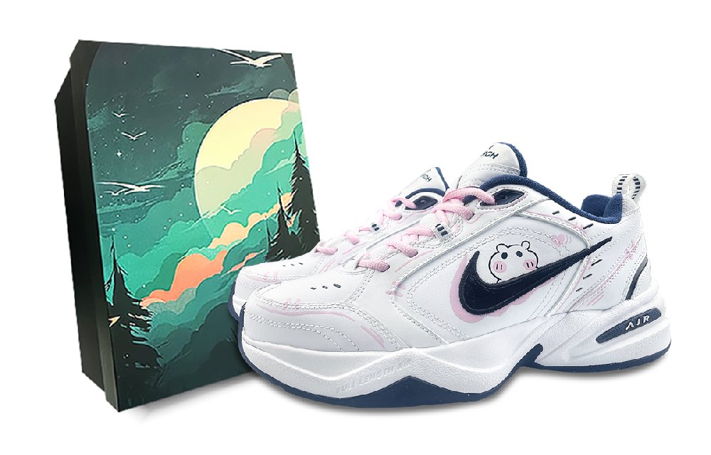 Nike Air Monarch 4 Anti-Slip And Wear-Resistant Height Increasing Low-Top Chunky Sneakers Unisex White Pink