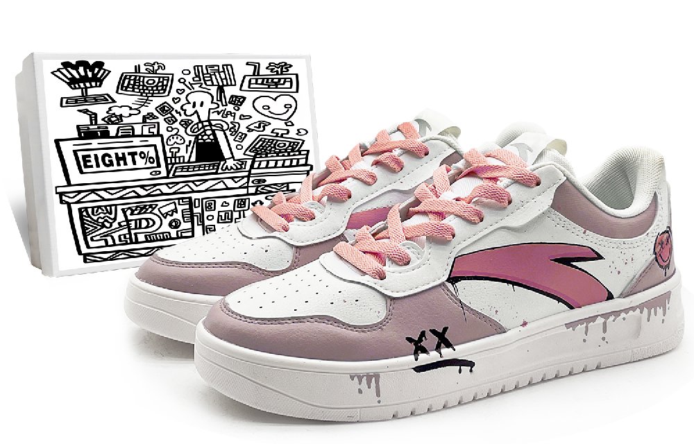 Anta Slip Resistant Cushioning Low Top Skateboard Shoes Men White Pink