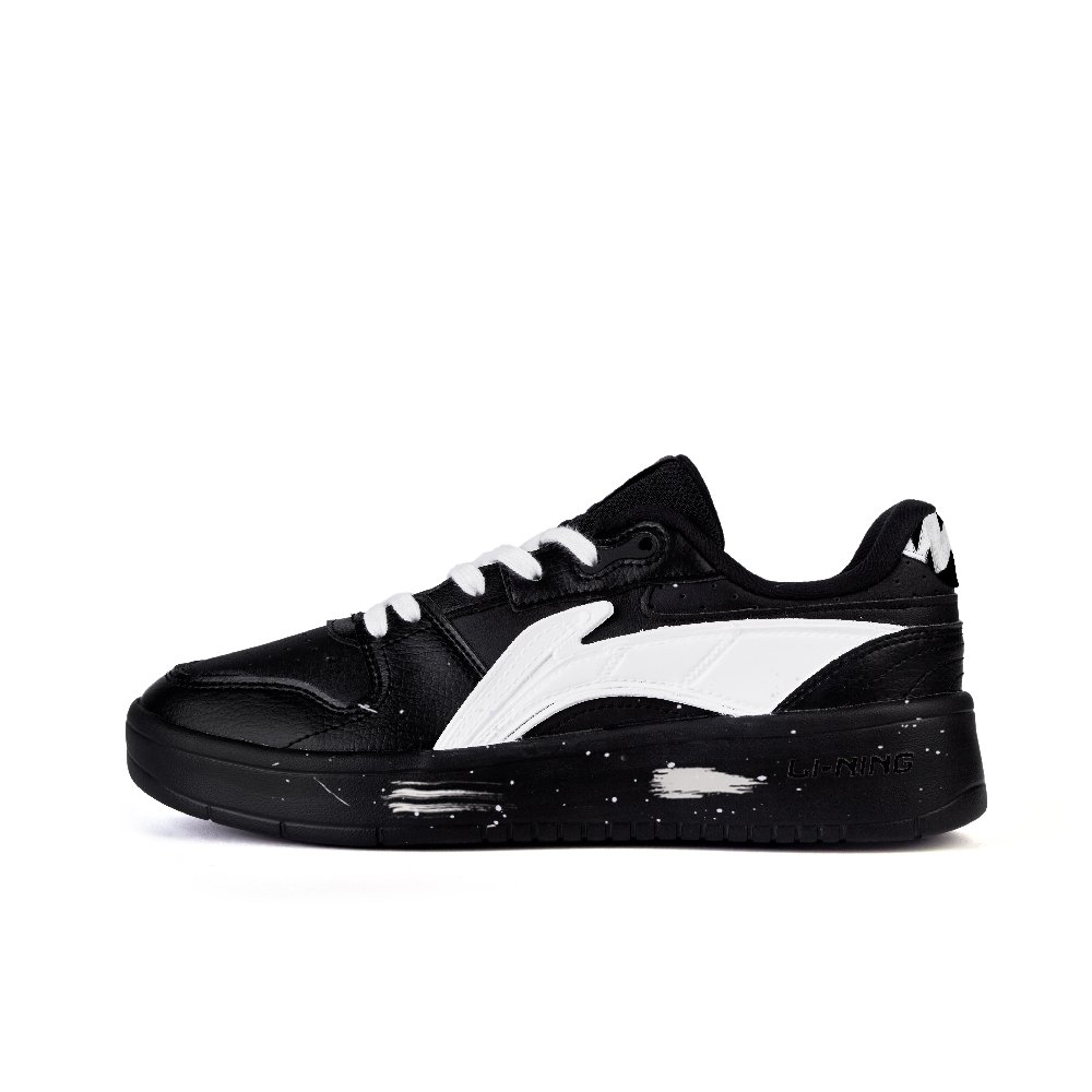 LiNing Slip-Resistant Cushioning Wear-Resistant Low-Top Skateboard Shoes Men's Black White